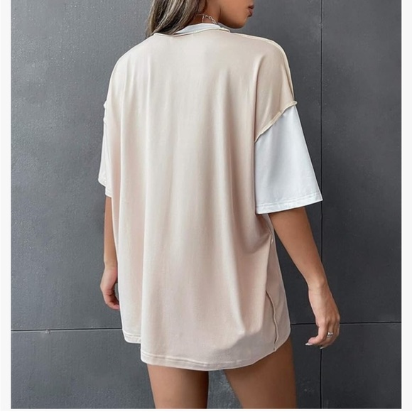 Multi Color Block Reverse Stitched Oversized Baggy Short Sleeve Shirt - Picture 2 of 10